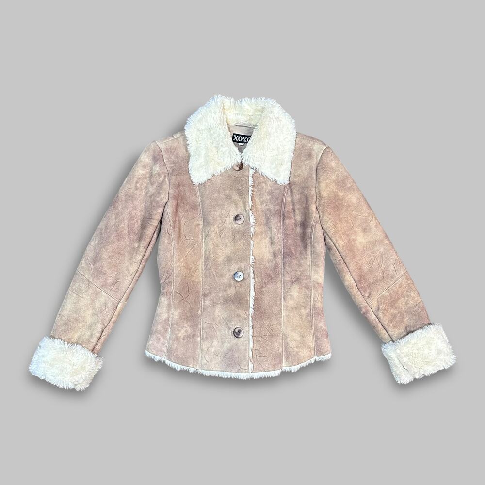 XOXO Genuine Leather Sherpa-Lined Jacket Women’s Size Small – Beige/Brown